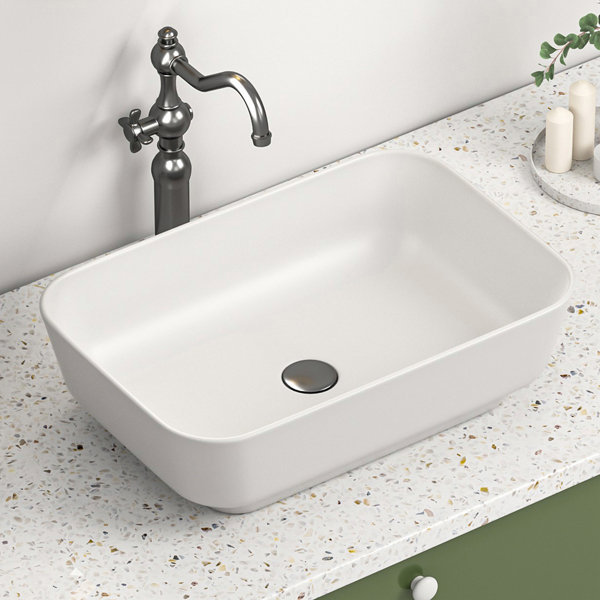 ELLAI Bathroom Vessel Sink Above Counter Ceramic Rectangular Sink Art Basin for Bathroom Light ...